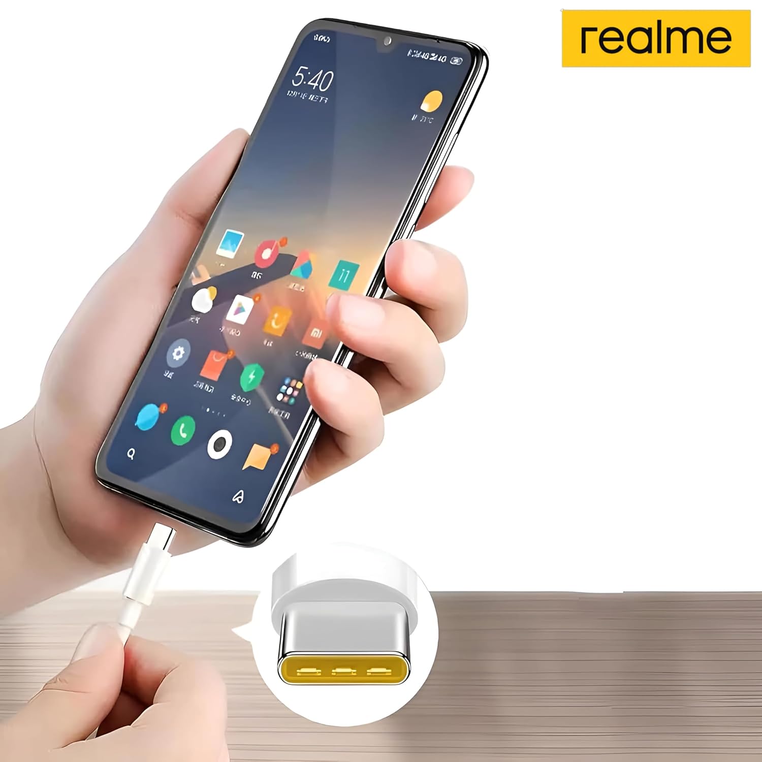 realme Type-C VOOC Cable 1m (White) | Fast Charging Support | High-Speed Data Transfer | Works OPPO/VOOC & USB-C Phones | Robust Build | Secure Fit | Seamless Device Sync